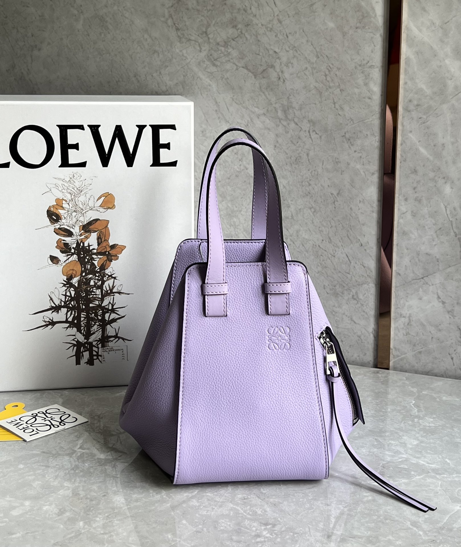 Loewe Compact Hammock Bag in Soft Grained Calfskin Light Purple